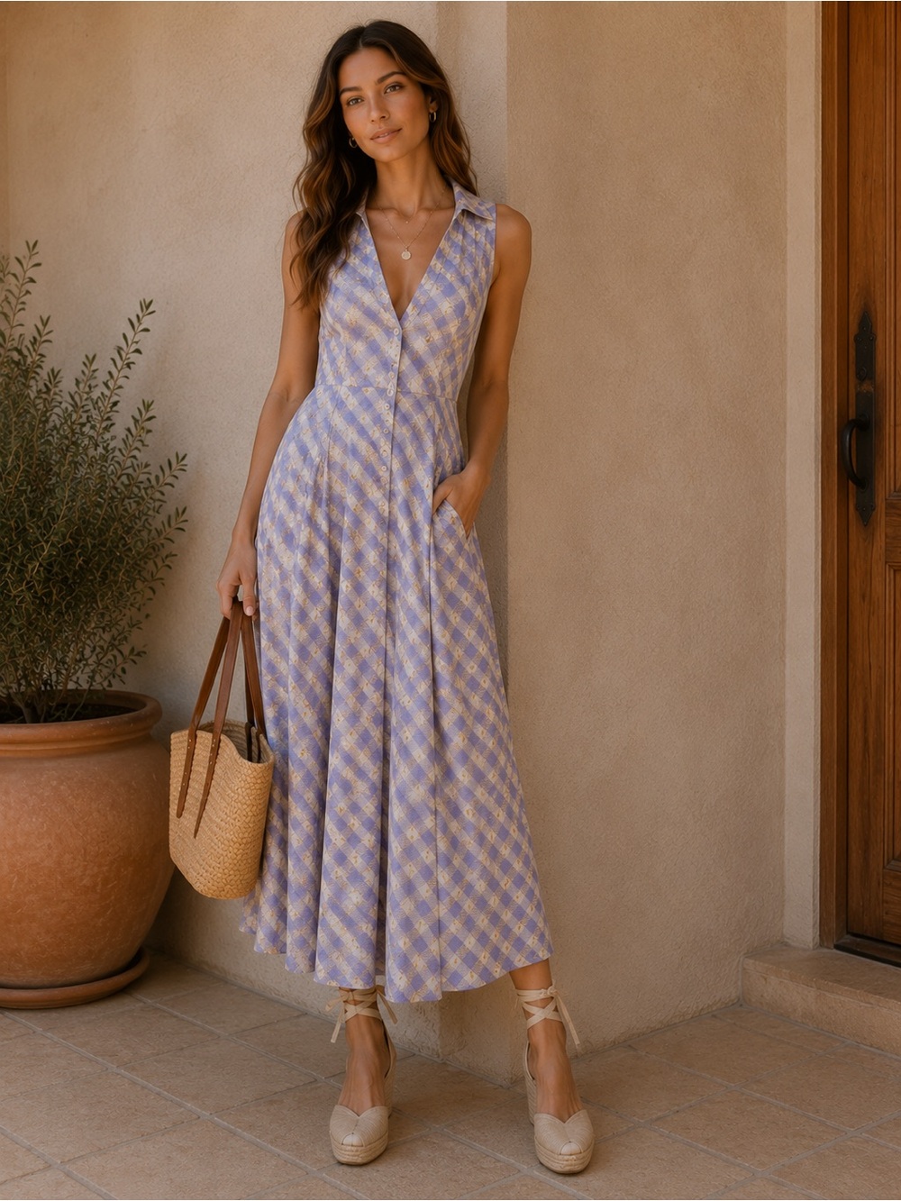 NWT | Urban Outfitters | Daisy Gingham Open Back Midi Dress - Size XL